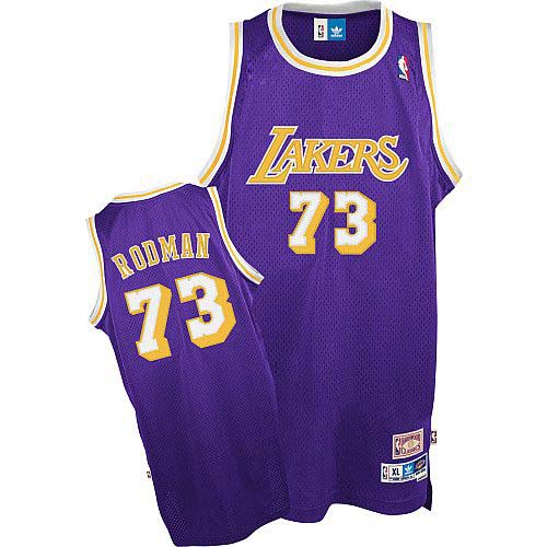 Men's Mitchell and Ness Los Angeles Lakers #73 Dennis Rodman Authentic Purple Throwback NBA Jersey