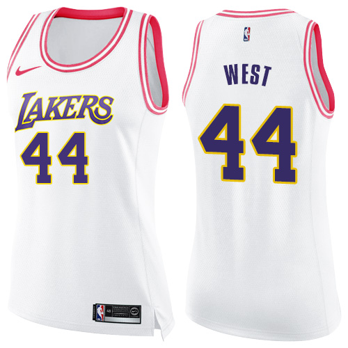Women's Nike Los Angeles Lakers #44 Jerry West Swingman White/Pink Fashion NBA Jersey