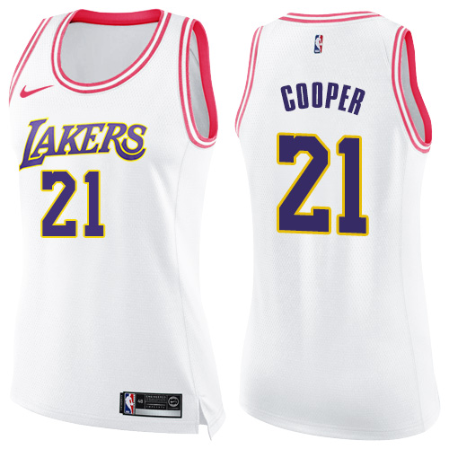Women's Nike Los Angeles Lakers #21 Michael Cooper Swingman White/Pink Fashion NBA Jersey