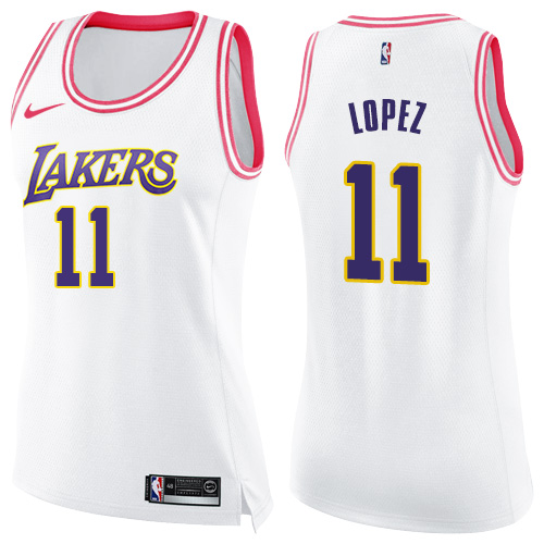 Women's Nike Los Angeles Lakers #11 Brook Lopez Swingman White/Pink Fashion NBA Jersey