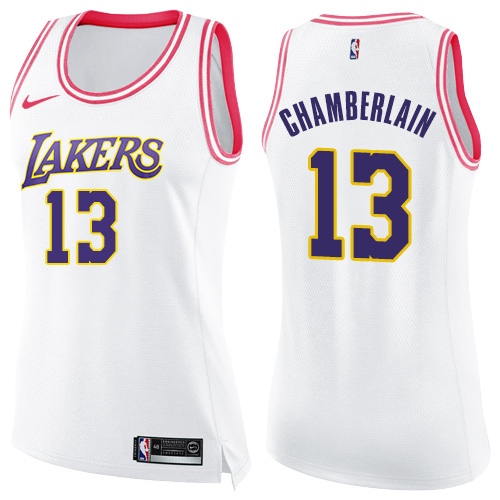 Women's Nike Los Angeles Lakers #13 Wilt Chamberlain Swingman White/Pink Fashion NBA Jersey