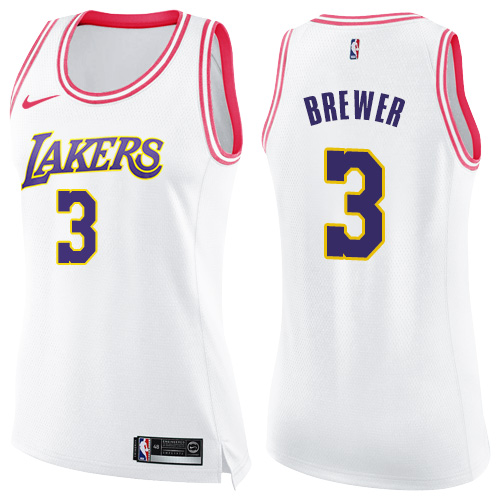 Women's Nike Los Angeles Lakers #3 Corey Brewer Swingman White/Pink Fashion NBA Jersey