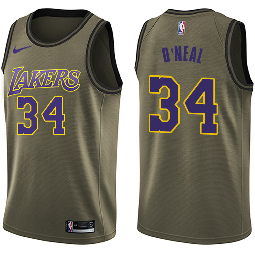 Men's Nike Los Angeles Lakers #34 Shaquille O'Neal Swingman Green Salute to Service NBA Jersey