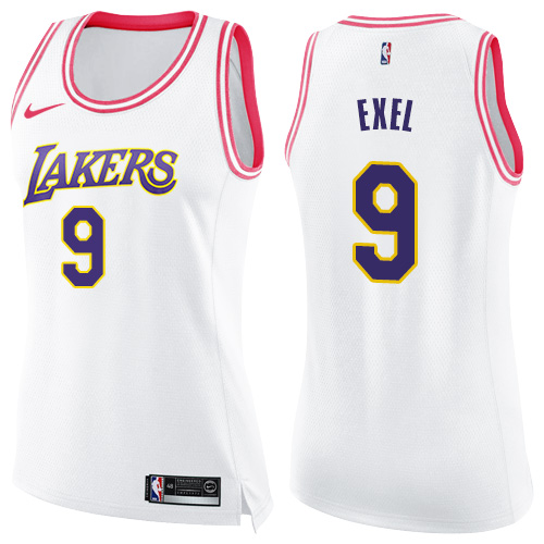 Women's Nike Los Angeles Lakers #9 Nick Van Exel Swingman White/Pink Fashion NBA Jersey