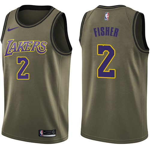 Men's Nike Los Angeles Lakers #2 Derek Fisher Swingman Green Salute to Service NBA Jersey