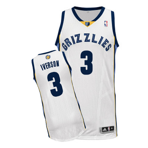 Men's Adidas Memphis Grizzlies #3 Allen Iverson Authentic White Home NBA Jersey