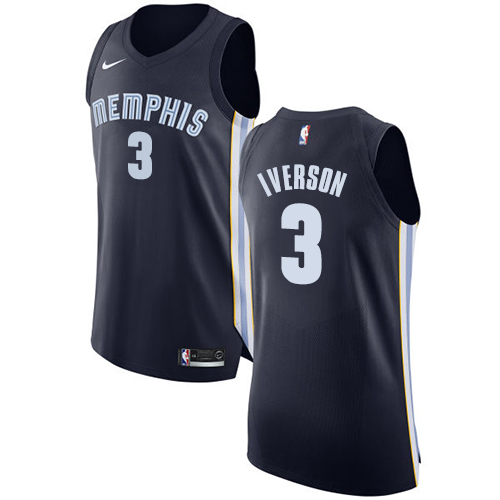 Men's Nike Memphis Grizzlies #3 Allen Iverson Authentic Navy Blue Road NBA Jersey - Icon Edition
