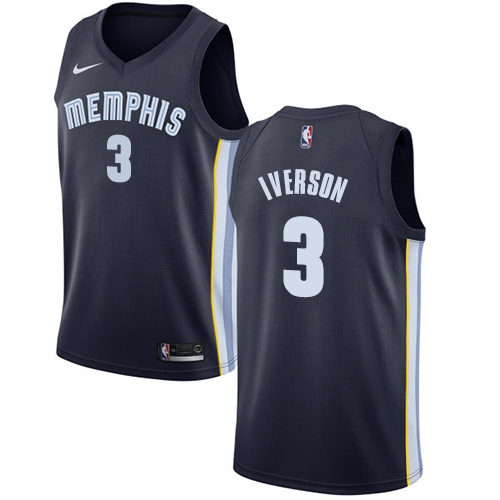 Men's Nike Memphis Grizzlies #3 Allen Iverson Swingman Navy Blue Road NBA Jersey - Icon Edition