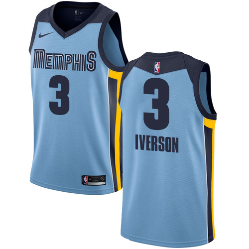 Men's Nike Memphis Grizzlies #3 Allen Iverson Authentic Light Blue NBA Jersey Statement Edition