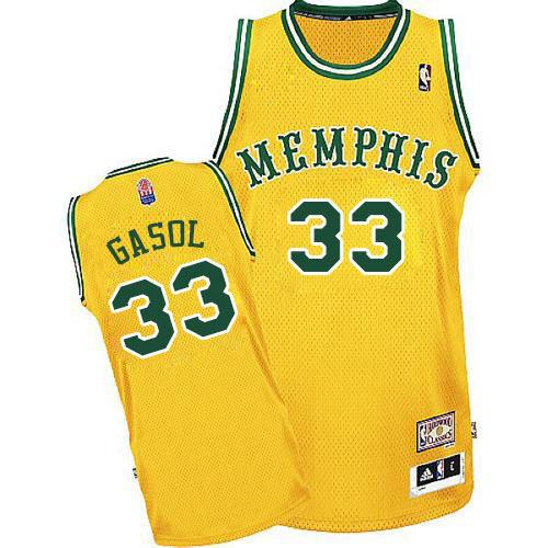 Men's Adidas Memphis Grizzlies #33 Marc Gasol Authentic Gold ABA Hardwood Classic NBA Jersey