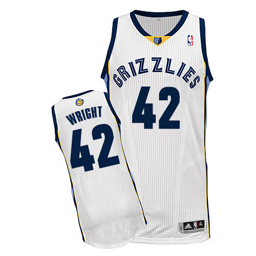 Men's Adidas Memphis Grizzlies #42 Lorenzen Wright Authentic White Home NBA Jersey
