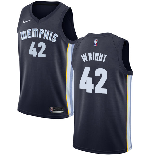 Men's Nike Memphis Grizzlies #42 Lorenzen Wright Swingman Navy Blue Road NBA Jersey - Icon Edition