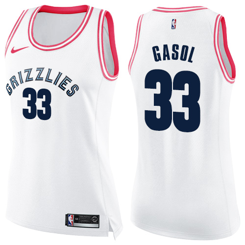 Women's Nike Memphis Grizzlies #33 Marc Gasol Swingman White/Pink Fashion NBA Jersey