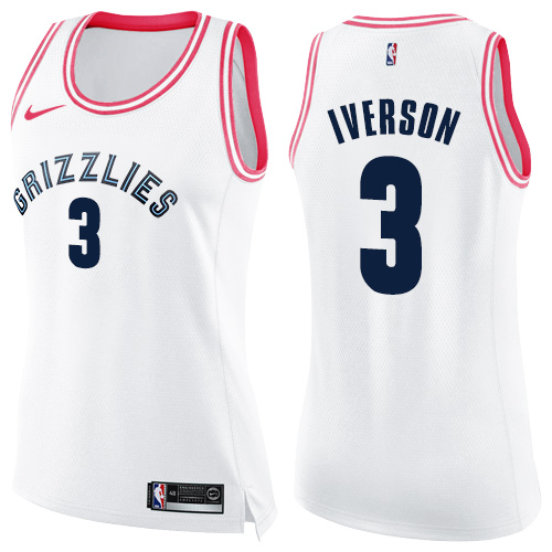 Women's Nike Memphis Grizzlies #3 Allen Iverson Swingman White/Pink Fashion NBA Jersey