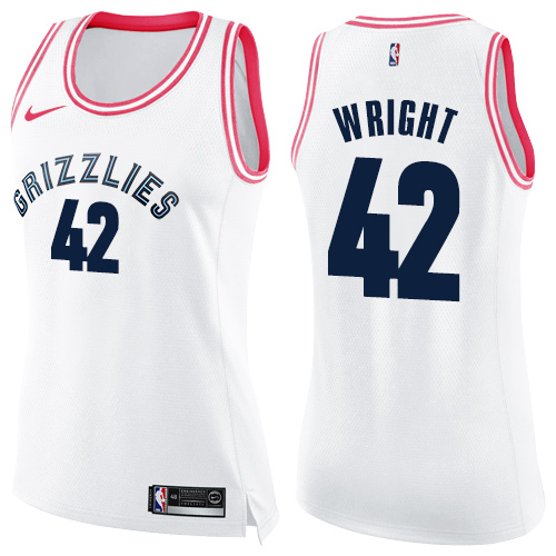Women's Nike Memphis Grizzlies #42 Lorenzen Wright Swingman White/Pink Fashion NBA Jersey