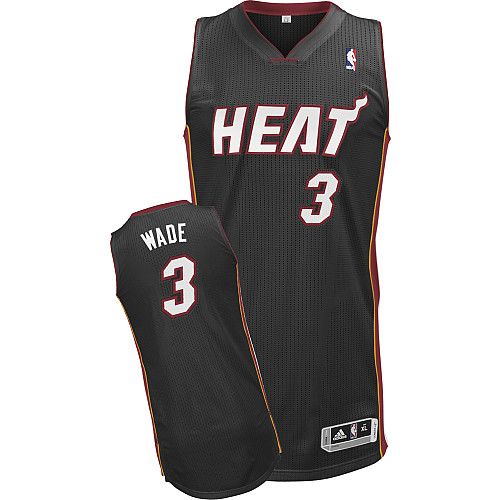 Men's Adidas Miami Heat #3 Dwyane Wade Authentic Black Road NBA Jersey