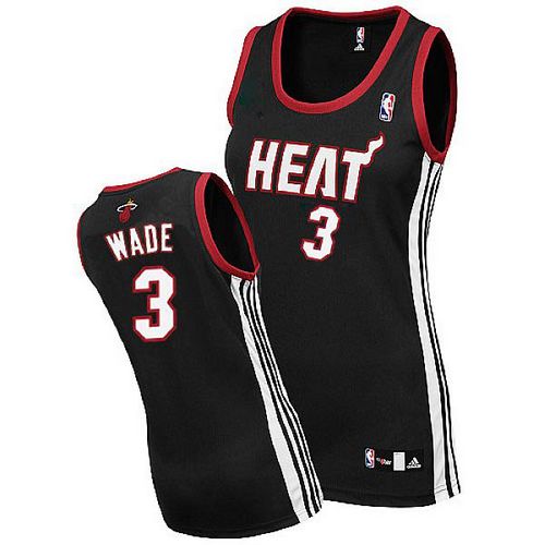 Women's Adidas Miami Heat #3 Dwyane Wade Authentic Black Road NBA Jersey