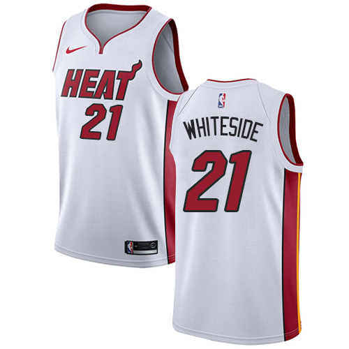 Men's Adidas Miami Heat #21 Hassan Whiteside Authentic White Home NBA Jersey
