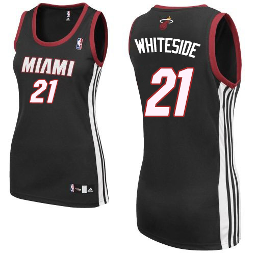 Women's Adidas Miami Heat #21 Hassan Whiteside Authentic Black Road NBA Jersey