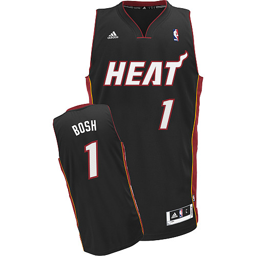Men's Adidas Miami Heat #1 Chris Bosh Swingman Black Road NBA Jersey