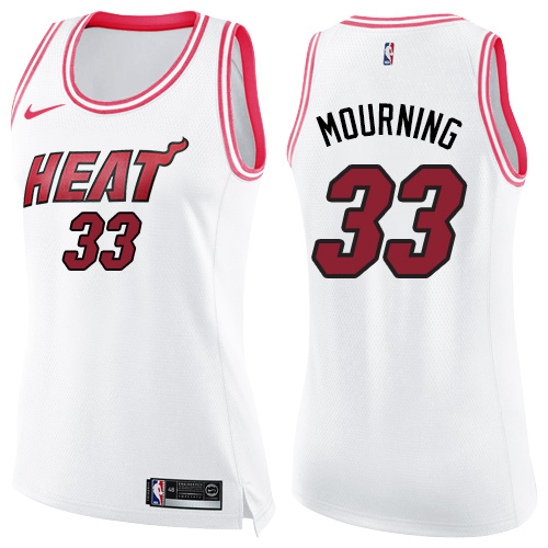 Women's Nike Miami Heat #33 Alonzo Mourning Swingman White/Pink Fashion NBA Jersey