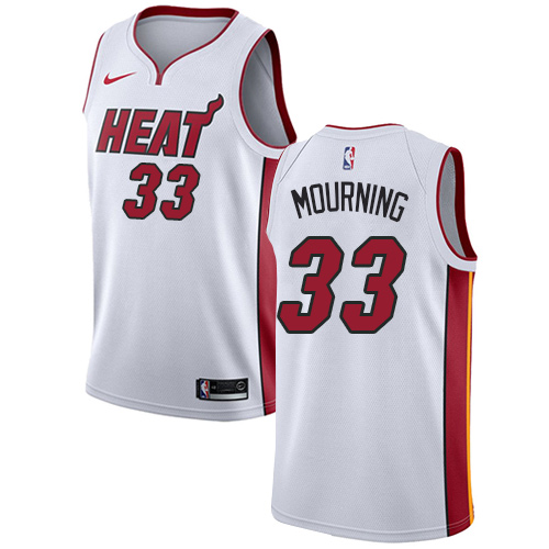 Men's Adidas Miami Heat #33 Alonzo Mourning Authentic White Home NBA Jersey
