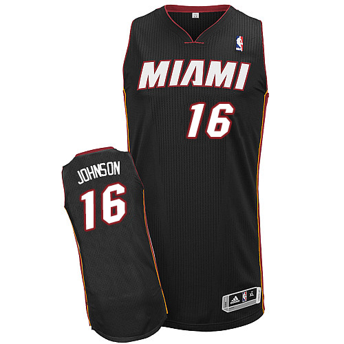 Men's Adidas Miami Heat #16 James Johnson Authentic Black Road NBA Jersey