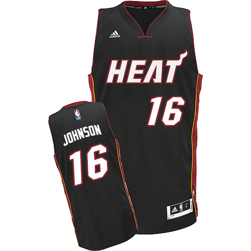 Men's Adidas Miami Heat #16 James Johnson Swingman Black Road NBA Jersey