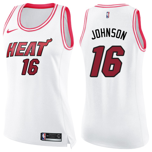 Women's Nike Miami Heat #16 James Johnson Swingman White/Pink Fashion NBA Jersey