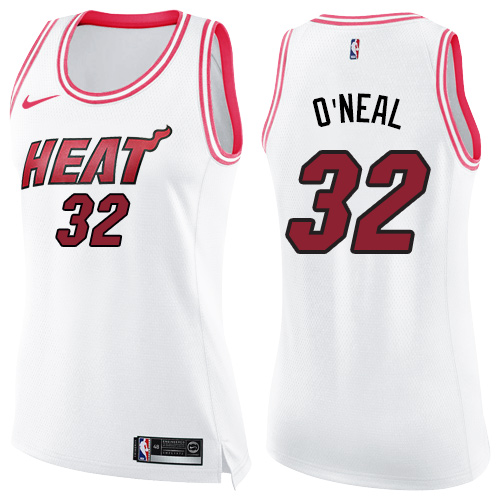 Women's Nike Miami Heat #32 Shaquille O'Neal Swingman White/Pink Fashion NBA Jersey