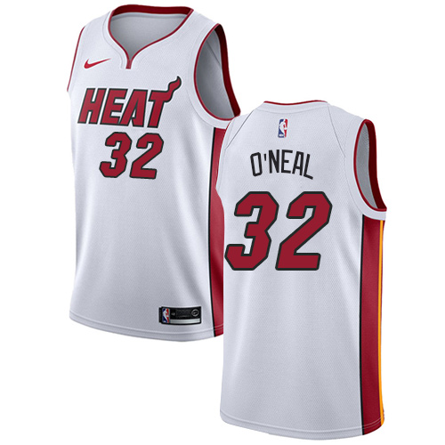 Men's Adidas Miami Heat #32 Shaquille O'Neal Authentic White Home NBA Jersey