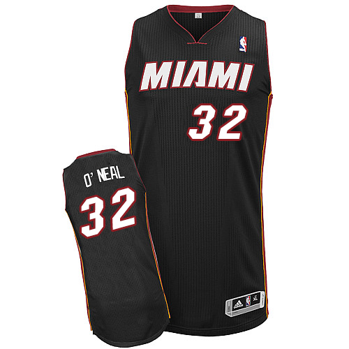 Men's Adidas Miami Heat #32 Shaquille O'Neal Authentic Black Road NBA Jersey