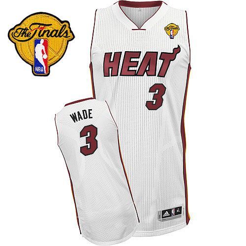 Men's Adidas Miami Heat #3 Dwyane Wade Authentic White Home Finals Patch NBA Jersey