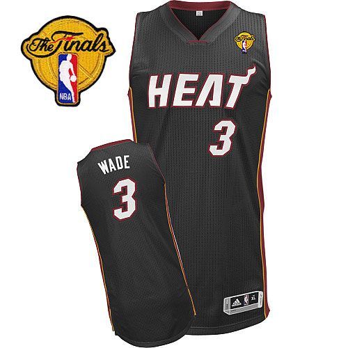 Men's Adidas Miami Heat #3 Dwyane Wade Authentic Black Road Finals Patch NBA Jersey