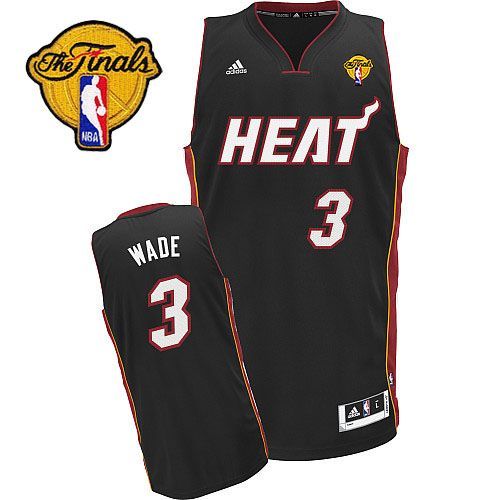 Men's Adidas Miami Heat #3 Dwyane Wade Swingman Black Road Finals Patch NBA Jersey