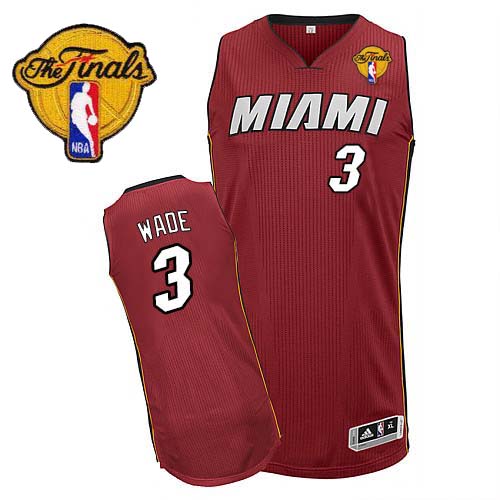 Men's Adidas Miami Heat #3 Dwyane Wade Authentic Red Alternate Finals Patch NBA Jersey