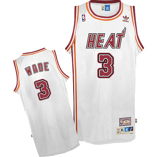 Men's Adidas Miami Heat #3 Dwyane Wade Authentic White Throwback NBA Jersey