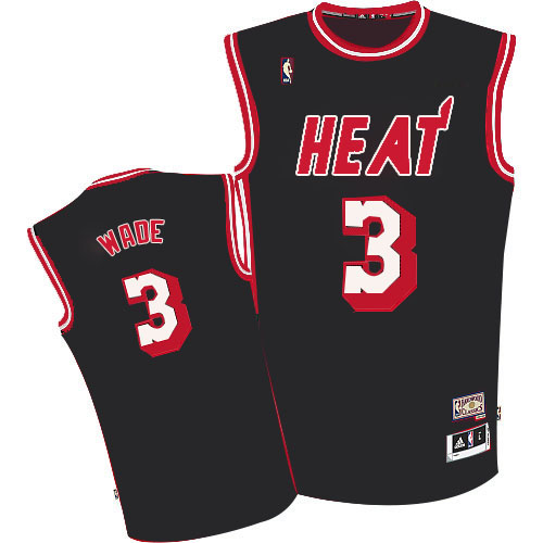 Men's Adidas Miami Heat #3 Dwyane Wade Authentic Black Hardwood Classics Nights NBA Jersey