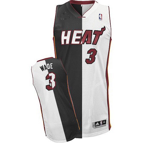 Men's Adidas Miami Heat #3 Dwyane Wade Authentic Black/White Split Fashion NBA Jersey