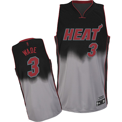 Men's Adidas Miami Heat #3 Dwyane Wade Authentic Black/Grey Fadeaway Fashion NBA Jersey