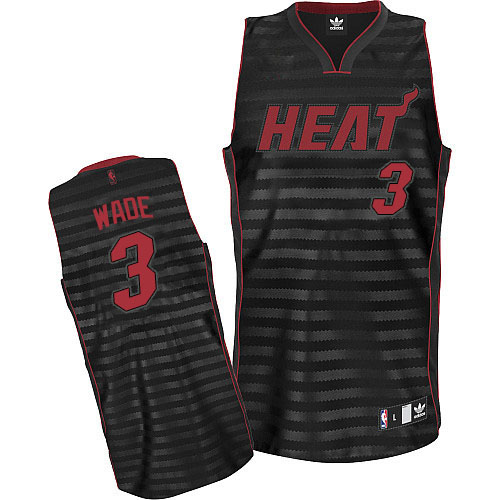 Men's Adidas Miami Heat #3 Dwyane Wade Authentic Black/Grey Groove NBA Jersey