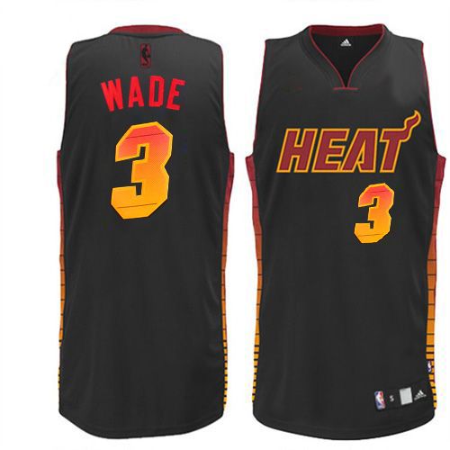 Men's Adidas Miami Heat #3 Dwyane Wade Authentic Black Vibe NBA Jersey