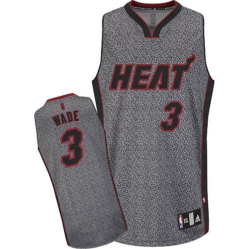 Men's Adidas Miami Heat #3 Dwyane Wade Authentic Grey Static Fashion NBA Jersey