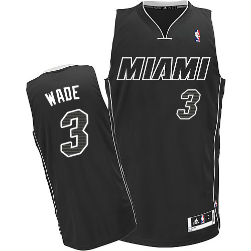 Men's Adidas Miami Heat #3 Dwyane Wade Authentic Black/White NBA Jersey