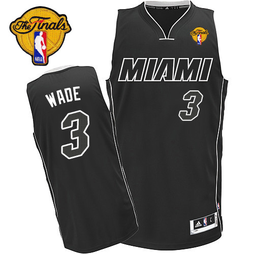 Men's Adidas Miami Heat #3 Dwyane Wade Authentic Black/White Finals Patch NBA Jersey