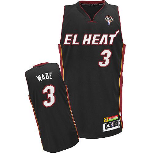 Men's Adidas Miami Heat #3 Dwyane Wade Authentic Black Latin Nights NBA Jersey