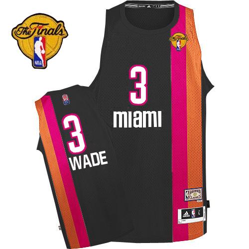 Men's Adidas Miami Heat #3 Dwyane Wade Authentic Black ABA Hardwood Classic Finals Patch NBA Jersey