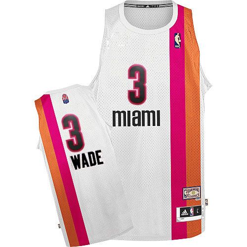 Men's Adidas Miami Heat #3 Dwyane Wade Authentic White ABA Hardwood Classic NBA Jersey