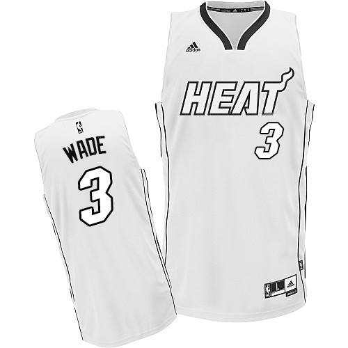 Men's Adidas Miami Heat #3 Dwyane Wade Swingman White On White NBA Jersey