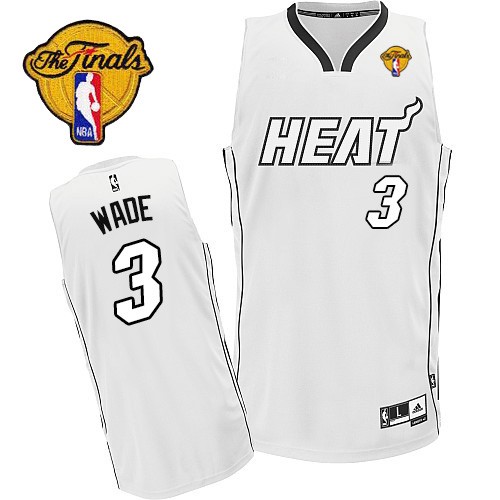 Men's Adidas Miami Heat #3 Dwyane Wade Authentic White On White Finals Patch NBA Jersey